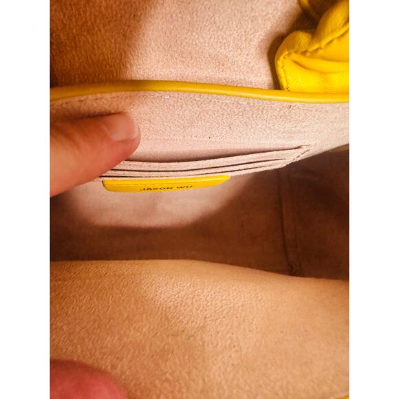 JASON WU Yellow Leather Adjustable Crossbody JW Logo Ruched Handle Rommy Bag - Picture 13 of 16